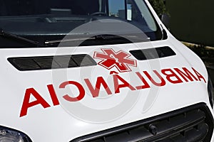 closeup of generic ambulance car description - in portuguese: ambulancia photo