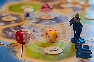 Closeup of a German board game called The Settlers of Catan