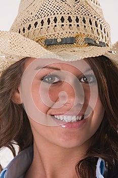 Closeup girl cowboy hat