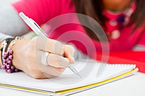 Closeup Of Girl Hand Writing