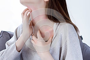 Sick female with allergy. Health care concept photo