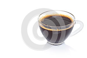 Closeup glass of americano hot coffee isolated on white background