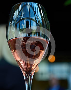 Closeup of a glass of champagne in restaurant