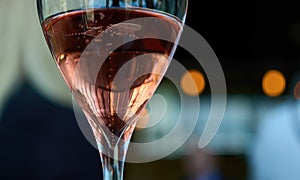 Closeup of a glass of champagne in restaurant