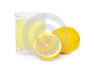 Closeup glass of lemon juice drink isolated on white background, food heathy concept