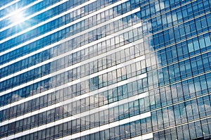 Closeup glass of Modern business building skyscrapers, Business