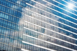 Closeup glass of Modern business building skyscrapers, Business concept of architecture