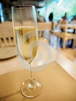 Closeup of glass of Proseco, Bangkok, Thailand