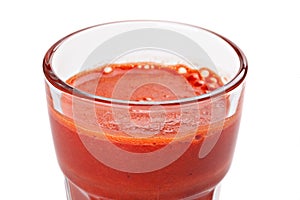 Closeup of a glass of tomato juice
