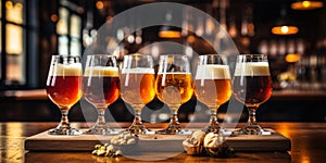 Closeup of Glasses of Different Types of Draught Beer in a Pub a Way to Appreciate the Beauty of Craft Beer