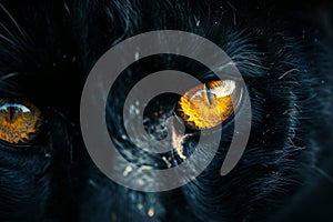 Closeup Of Glowing Yellow Eyes Against A Black Background, Resembling A Black Panther