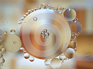 Closeup yellow- gold bubbles oil abstract background ,oil droplets and shiny