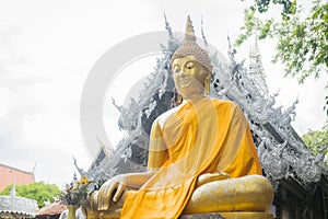 Closeup golden buddha image in the temple Chiang Mai, Thailand