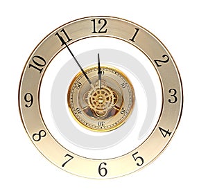 Closeup golden clock with gears