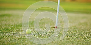 Closeup of golf ball on green