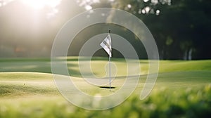 Closeup golf on green grass and sun shine