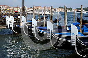 Closeup of Gondola parked in Piazza San Marco, Venice