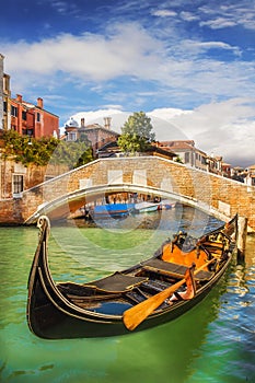 A closeup of a gondola in Venice