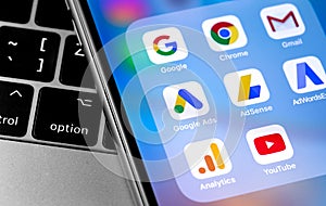 Google services Chrome, Gmail, Ads, AdSense, AdWordsExpress, Analytics, Youtube icons app