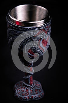 Closeup gothic winecup with dragon on it