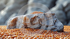 Closeup of grains piling up against a rock creating a small mound in the midst of the swirling sand photo