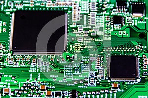 Closeup of a green circuit board