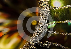 Closeup green glittered christmas tree ball