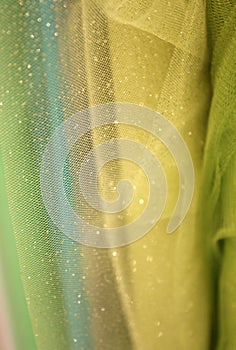 Closeup of Green Hued Tulle Fabric