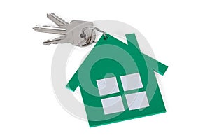 Closeup Of Green Paper House And Keys