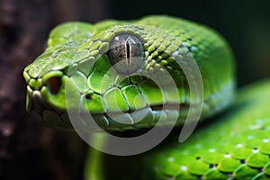 Closeup of a green python