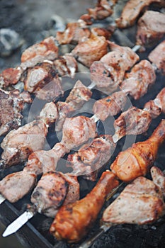 Closeup of grilled skewers