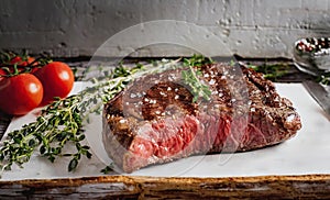 Closeup of grilled steak medium rare food photography
