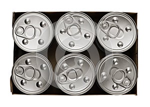 Closeup of a group of aluminium cans in pack