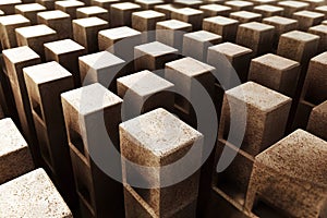 Closeup of a group of concrete cubes in a construction site. photo