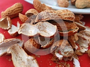 Closeup of a group of empty peanut shells
