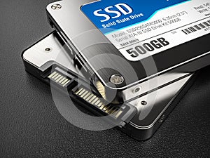Closeup group of SSD on background 3d