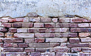 Closeup grunge dirty old brick stone wall background.