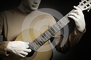 Closeup guitar with guitarist hands
