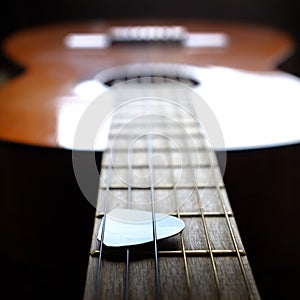 Closeup of Guitar Strings for Music Musical Pick