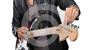 Closeup of guitar tuning