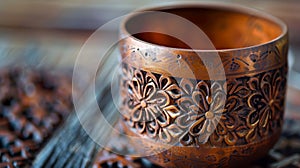 A closeup of a halffinished votive holder with intricate patterns pressed into the surface.