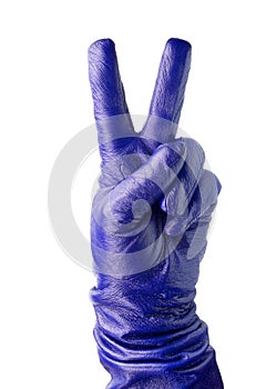 Closeup of hand in blue glove