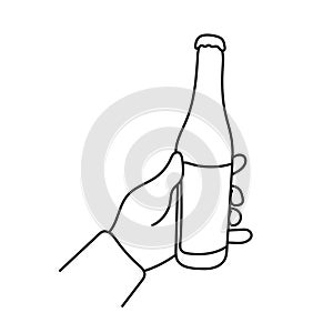 closeup hand holding beer bottle illustration vector hand drawn isolated on white background