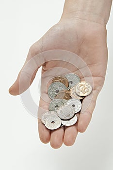 Hand holding danish currency photo