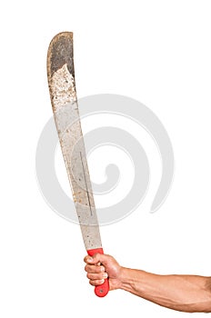 Closeup of hand holding machete