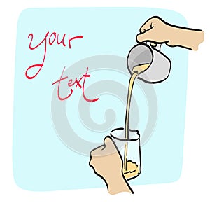 closeup hand holding tea on glass bowl illustration vector hand drawn isolated on white background line art