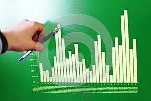 Closeup of hand pointing on a graph data