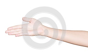 Closeup hand receive isolated clipping path inside