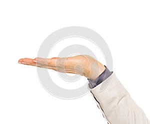 Closeup on hand of woman presenting something on empty palm