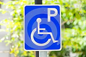 Closeup of handicapped parking place sign